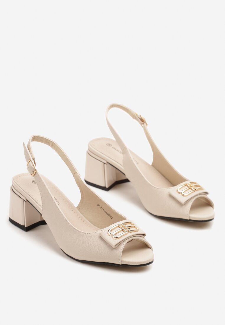 Beżowe Eleganckie Sandały na Obcasie z Noskiem Peep Toe i Odkrytą Piętą Tiredia