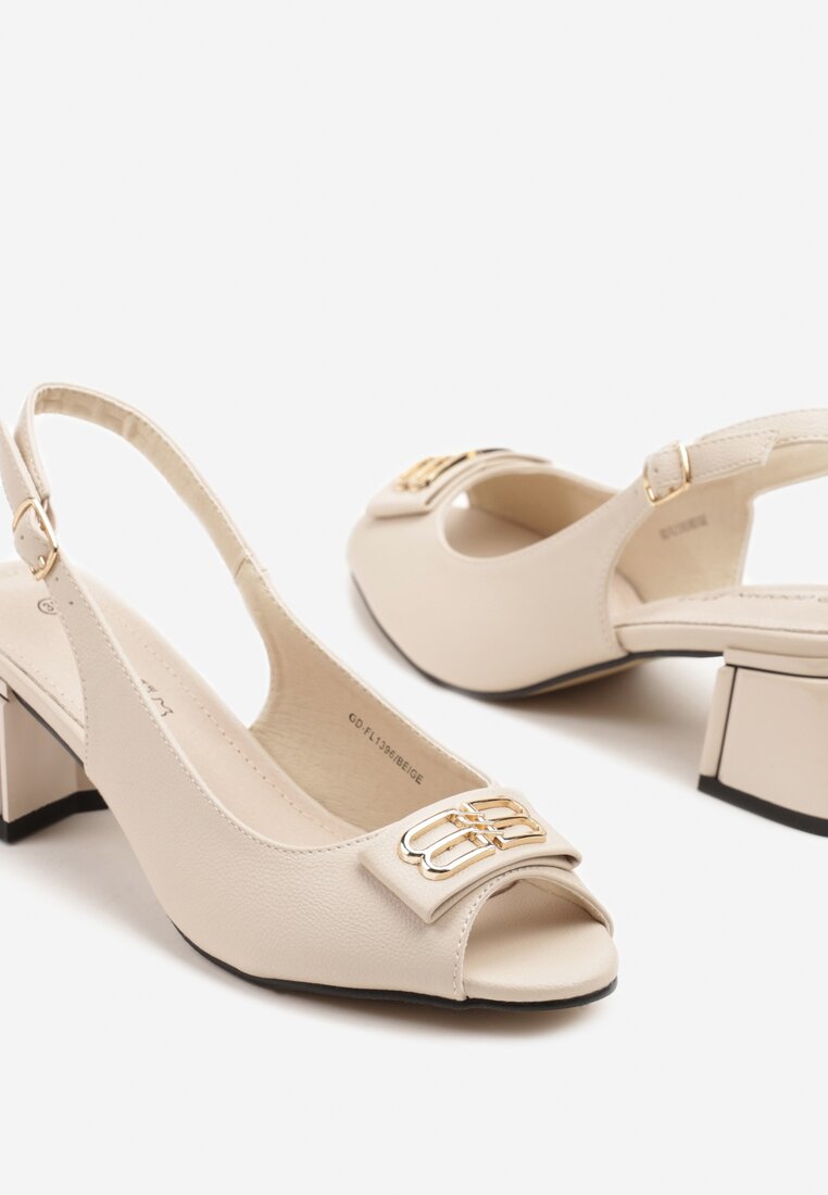 Beżowe Eleganckie Sandały na Obcasie z Noskiem Peep Toe i Odkrytą Piętą Tiredia
