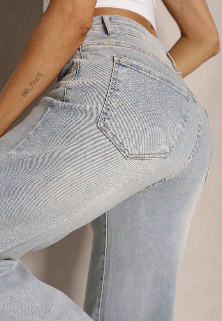 Jasnoniebieskie Szerokie Jeansy High Waist Lanosisa