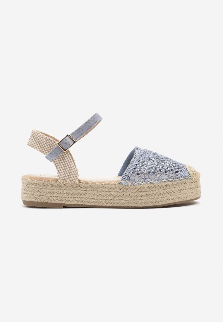Niebieskie Sandały w Stylu Espadryli z Plecioną Platformą i Cholewką Elisova