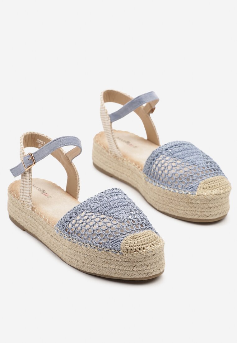 Niebieskie Sandały w Stylu Espadryli z Plecioną Platformą i Cholewką Elisova