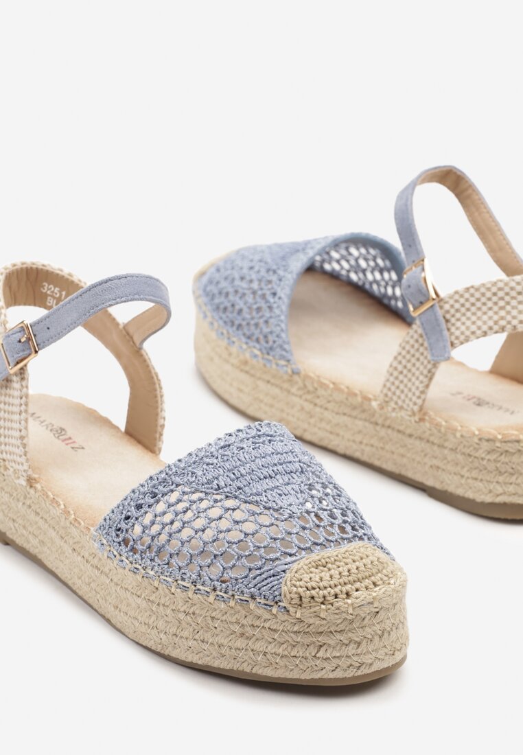 Niebieskie Sandały w Stylu Espadryli z Plecioną Platformą i Cholewką Elisova