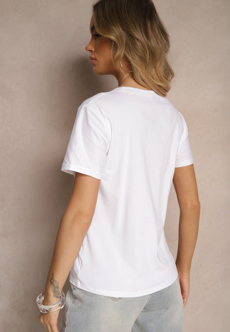 Biały Bawełniany T-shirt z Kokardą 3D i Nadrukiem Tortu Sanaviela