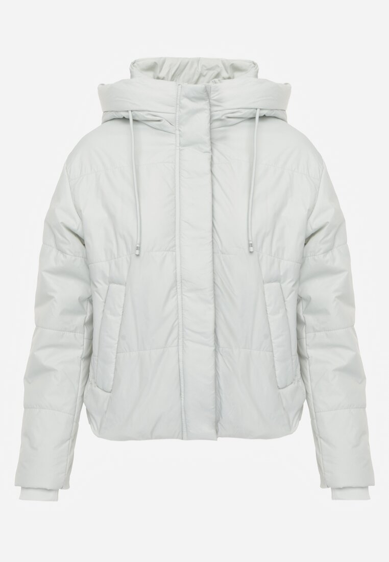 Miętowa Kurtka z Szerokim Pikowaniem i Nieodpinanym Kapturem Ninilira