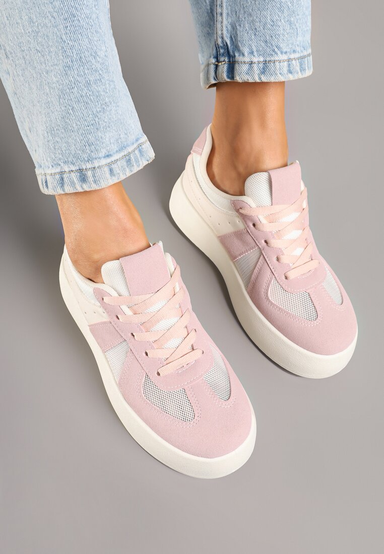 Różowe Sneakersy Typu Kultowe Tenisówki na Grubej Podeszwie Nanessa
