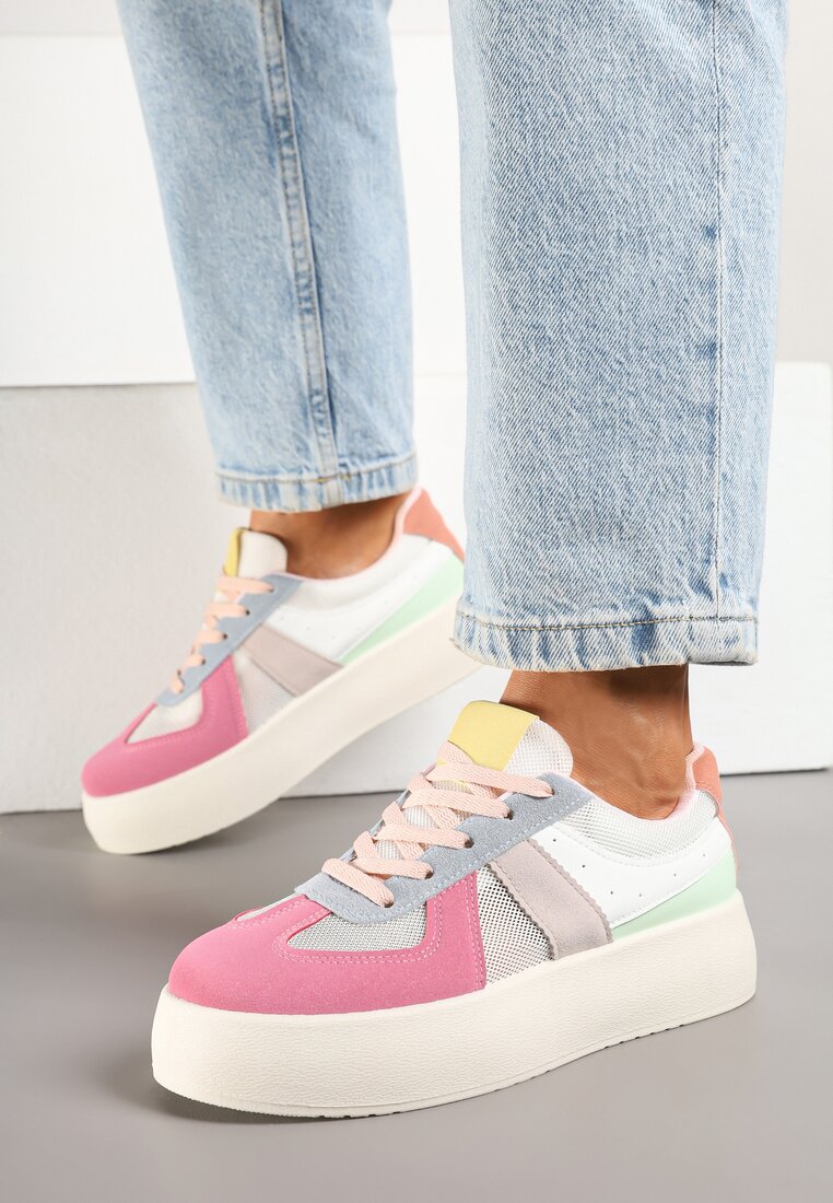 Różowo-Niebieskie Sneakersy Typu Kultowe Tenisówki na Grubej Podeszwie Nanessa