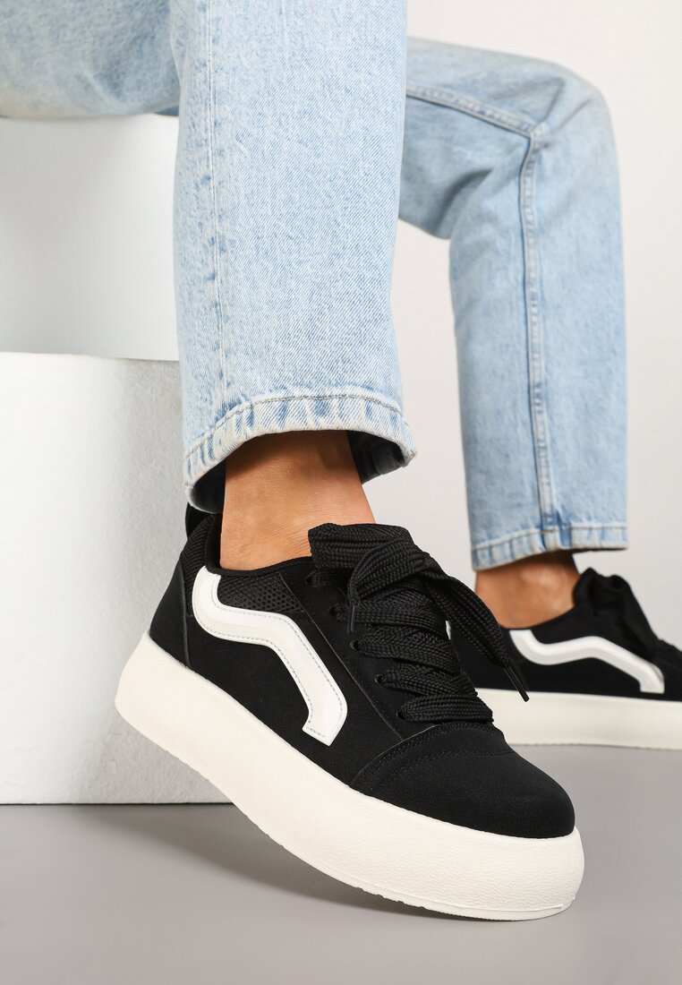Czarne Sneakersy Kultowe Tenisówki na Grubej Podeszwie Nurisora