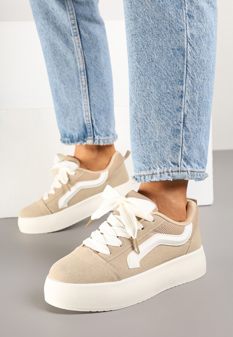 Ciemnobeżowe Sneakersy Kultowe Tenisówki na Grubej Podeszwie Nurisora