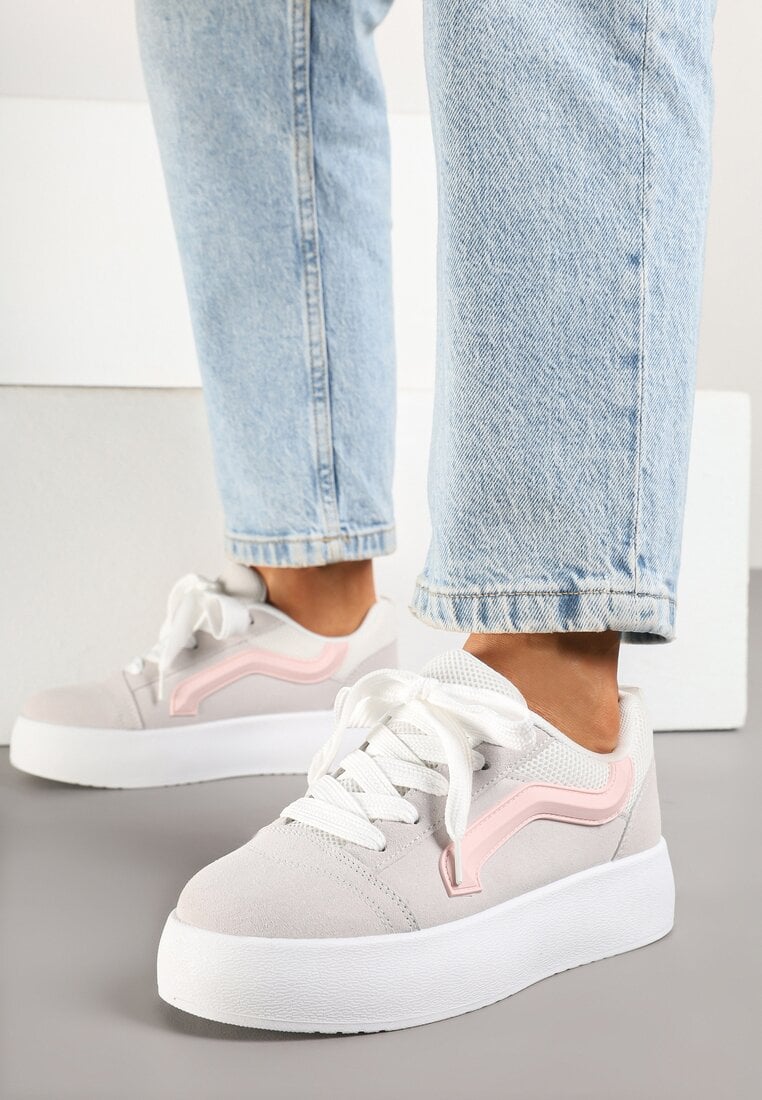 Szare Sneakersy Kultowe Tenisówki na Grubej Podeszwie Nurisora