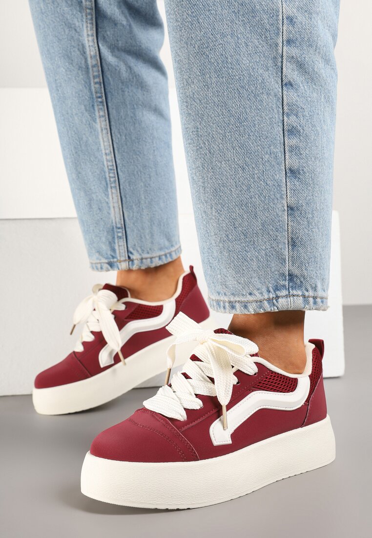 Bordowe Sneakersy Kultowe Tenisówki na Grubej Podeszwie Nurisora