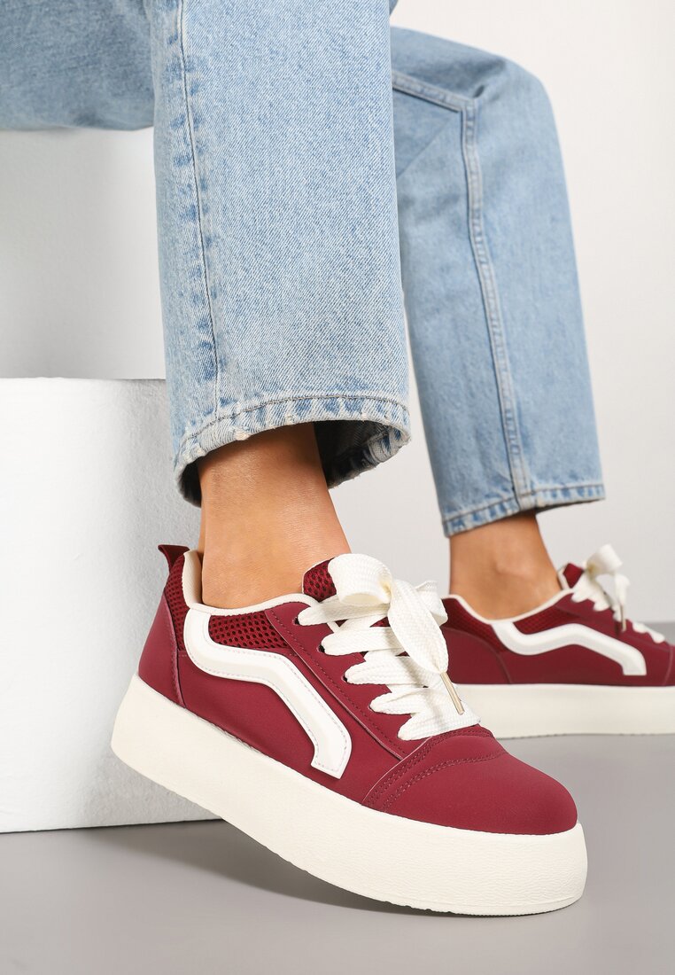 Bordowe Sneakersy Kultowe Tenisówki na Grubej Podeszwie Nurisora