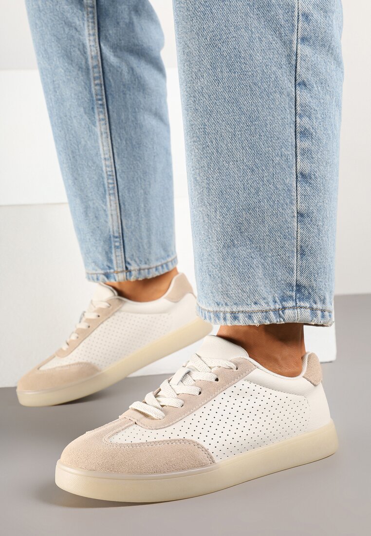 Beżowe Sneakersy Kultowe Tenisówki ze Skóry Naturalnej Borvia