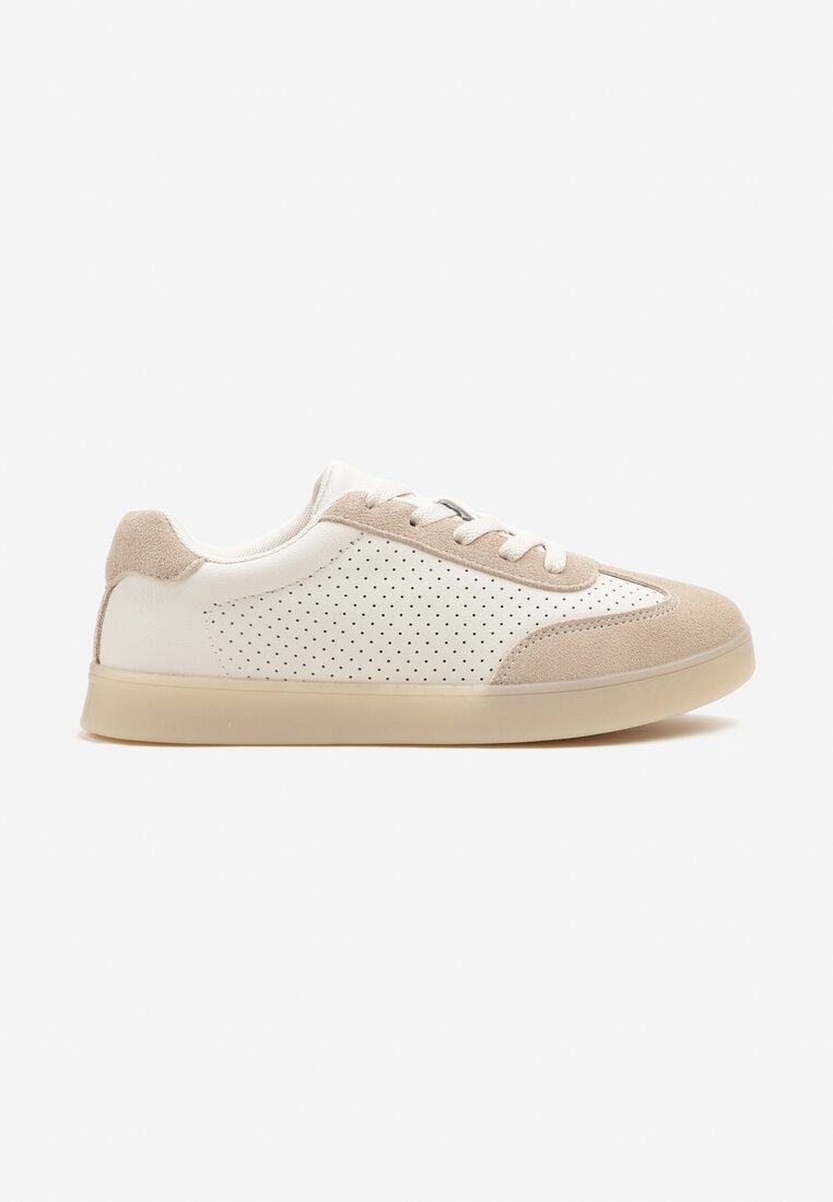 Beżowe Sneakersy Kultowe Tenisówki ze Skóry Naturalnej Borvia