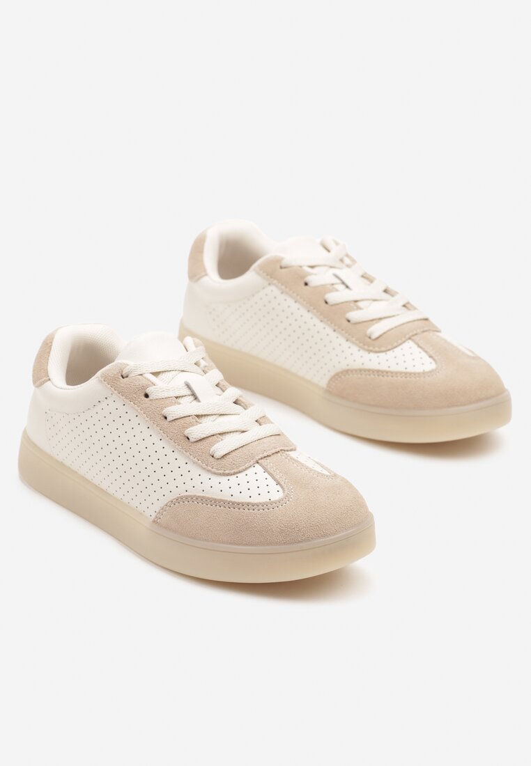 Beżowe Sneakersy Kultowe Tenisówki ze Skóry Naturalnej Borvia