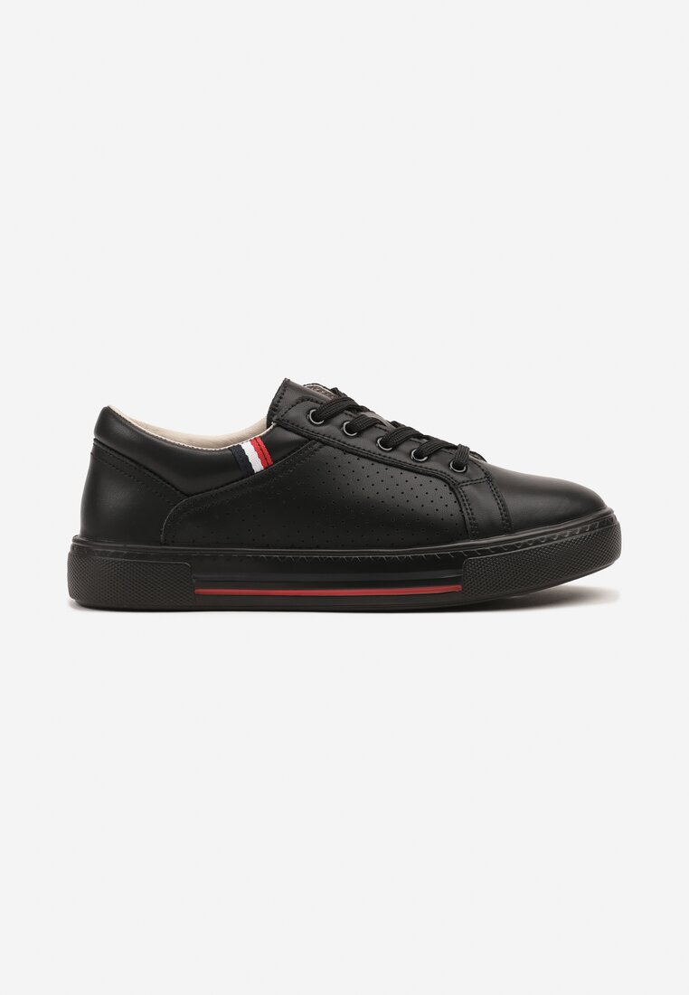 Czarne Sneakersy Tenisówki ze Skóry Naturalnej Zdobione Perforacją Tillirene