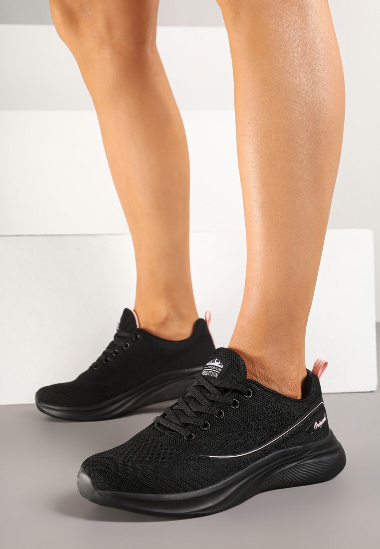Czarno-Różowe Buty Sportowe Sneakersy Siateczkowe na Podeszwie z Pianki Rellica