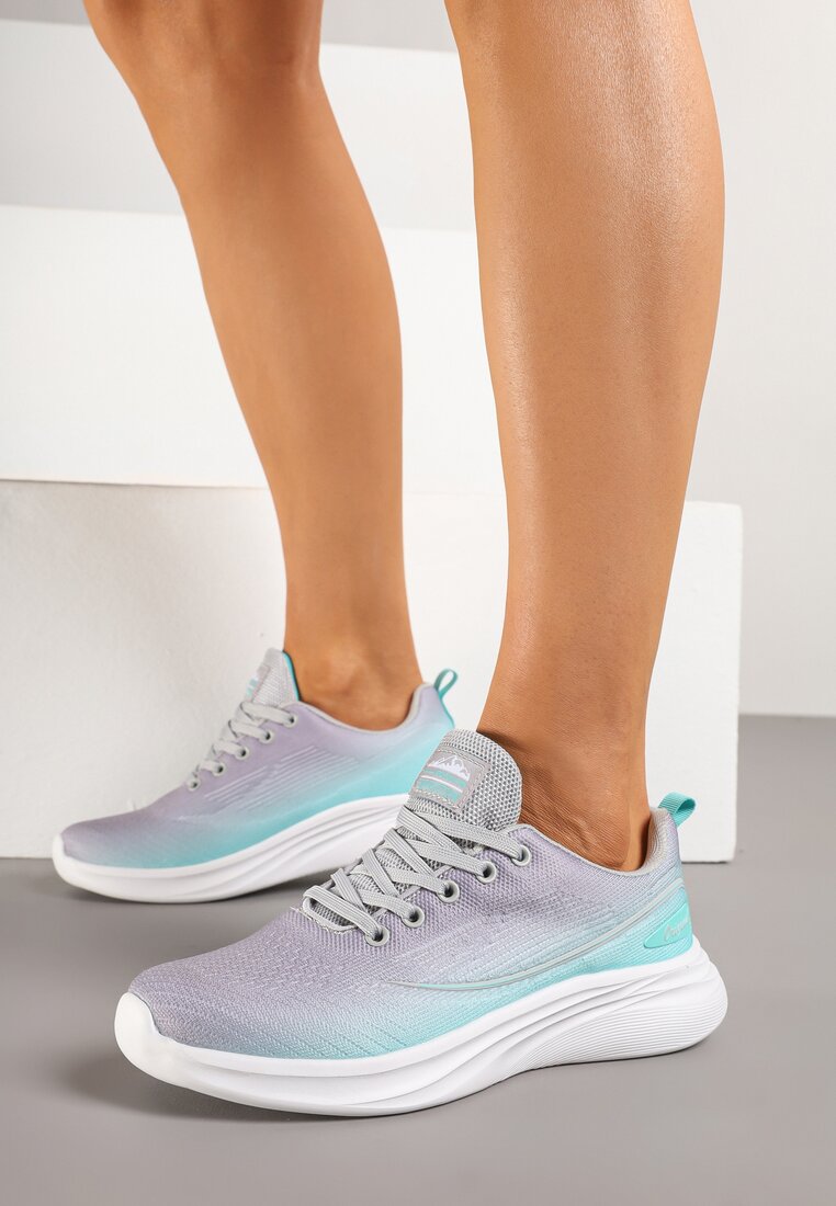 Szaro-Miętowe Buty Sportowe Sneakersy Siateczkowe na Podeszwie z Pianki Rellica