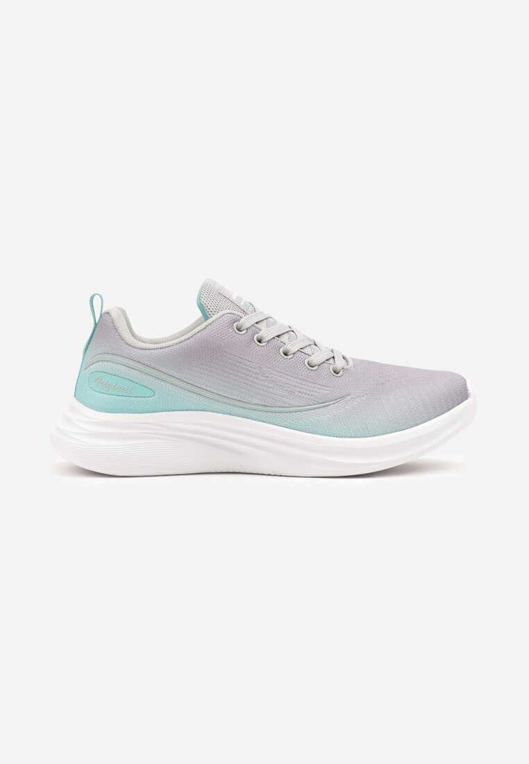 Szaro-Miętowe Buty Sportowe Sneakersy Siateczkowe na Podeszwie z Pianki Rellica