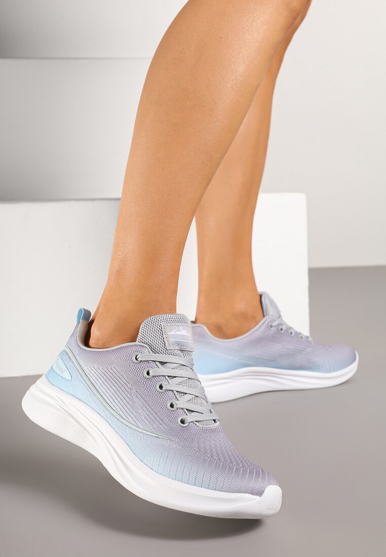 Szaro-Niebieskie Buty Sportowe Sneakersy Siateczkowe na Podeszwie z Pianki Rellica
