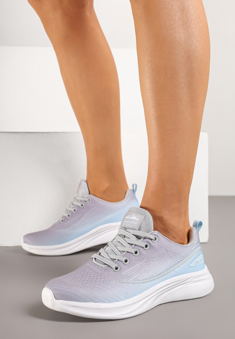 Szaro-Niebieskie Buty Sportowe Sneakersy Siateczkowe na Podeszwie z Pianki Rellica