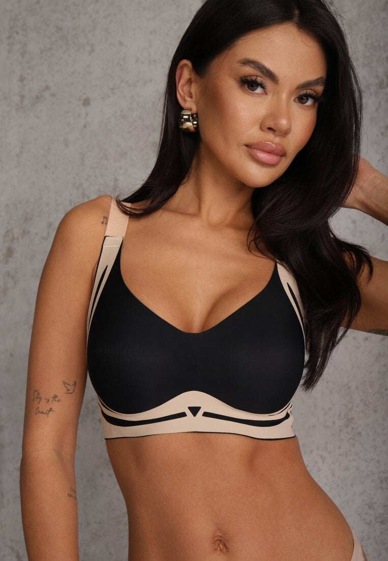 Czarny Biustonosz z Zapięciem na Haftki Oledis