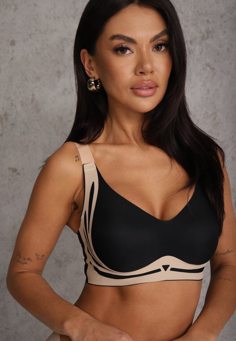 Czarny Biustonosz z Zapięciem na Haftki Oledis