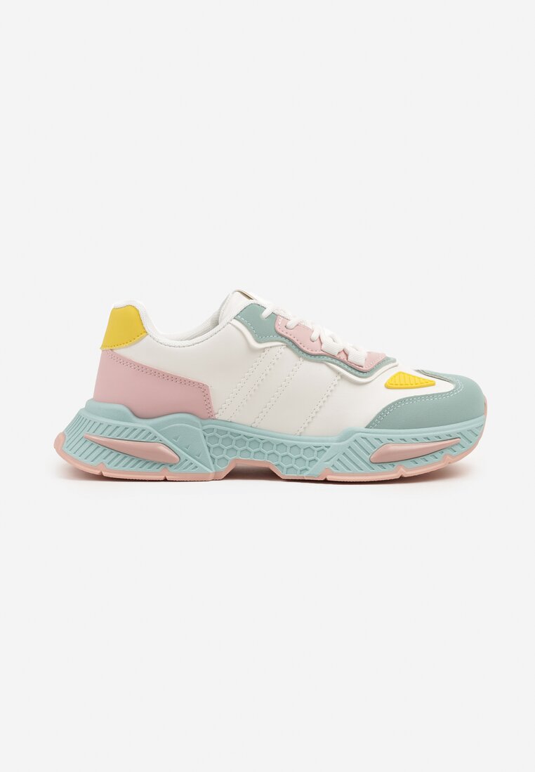 Biało-Zielone Sneakersy w Streetwearowym Stylu z Ozdobnymi Przeszyciami Isallena