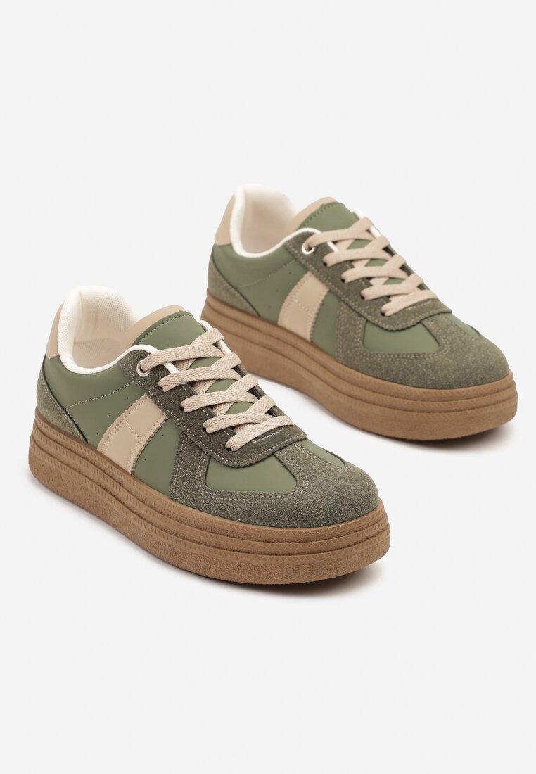 Zielone Sneakersy w Stylu Kultowych Tenisówek na Grubej Podeszwie Nanniris