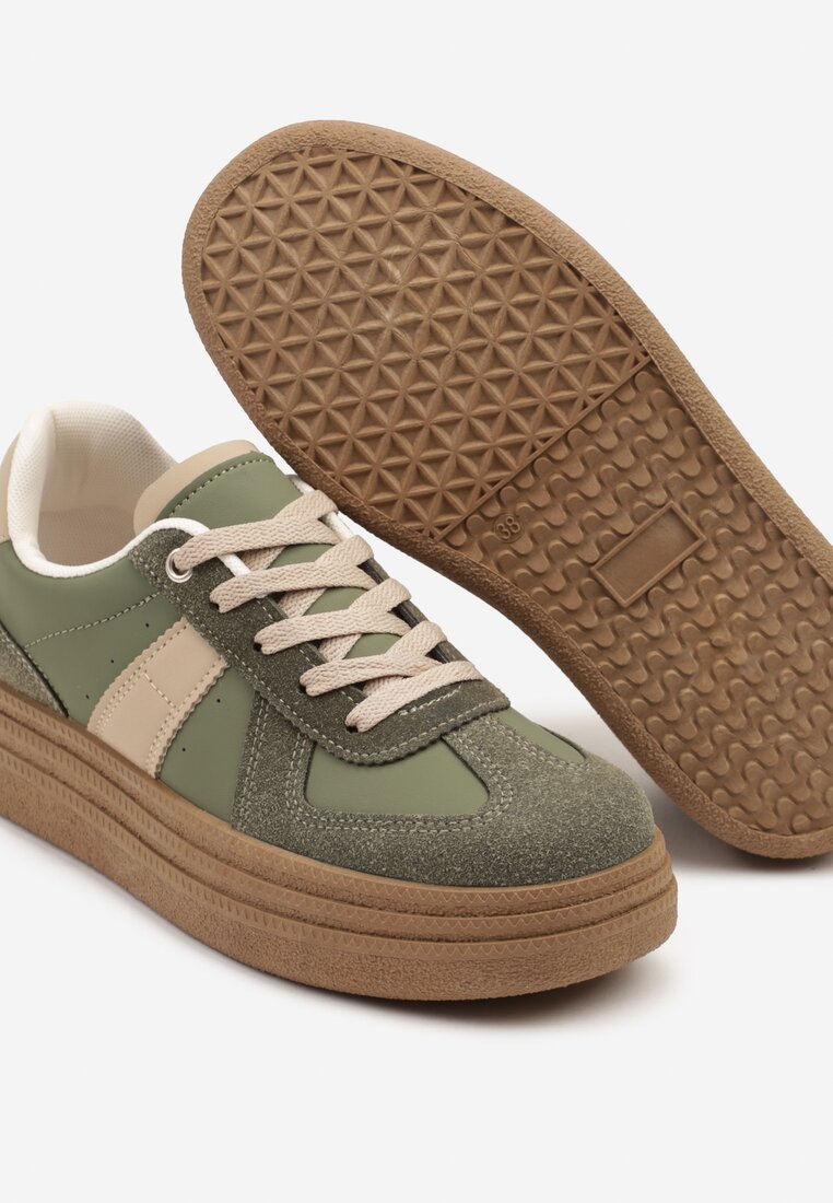 Zielone Sneakersy w Stylu Kultowych Tenisówek na Grubej Podeszwie Nanniris