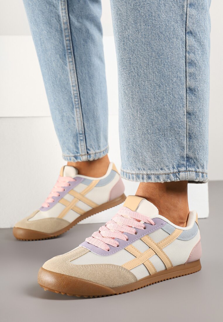 Beżowo-Różowe Sneakersy Typu Klasyczne Tenisówki Isnnoria