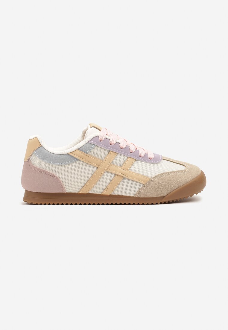 Beżowo-Różowe Sneakersy Typu Klasyczne Tenisówki Isnnoria