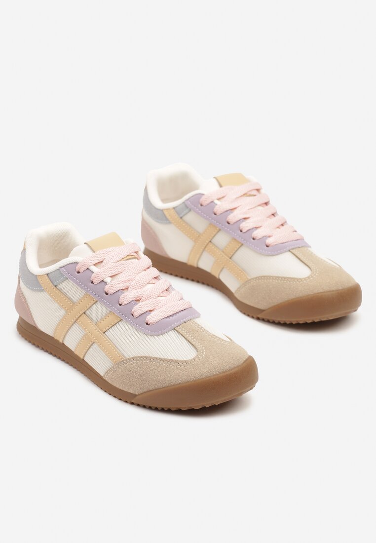 Beżowo-Różowe Sneakersy Typu Klasyczne Tenisówki Isnnoria