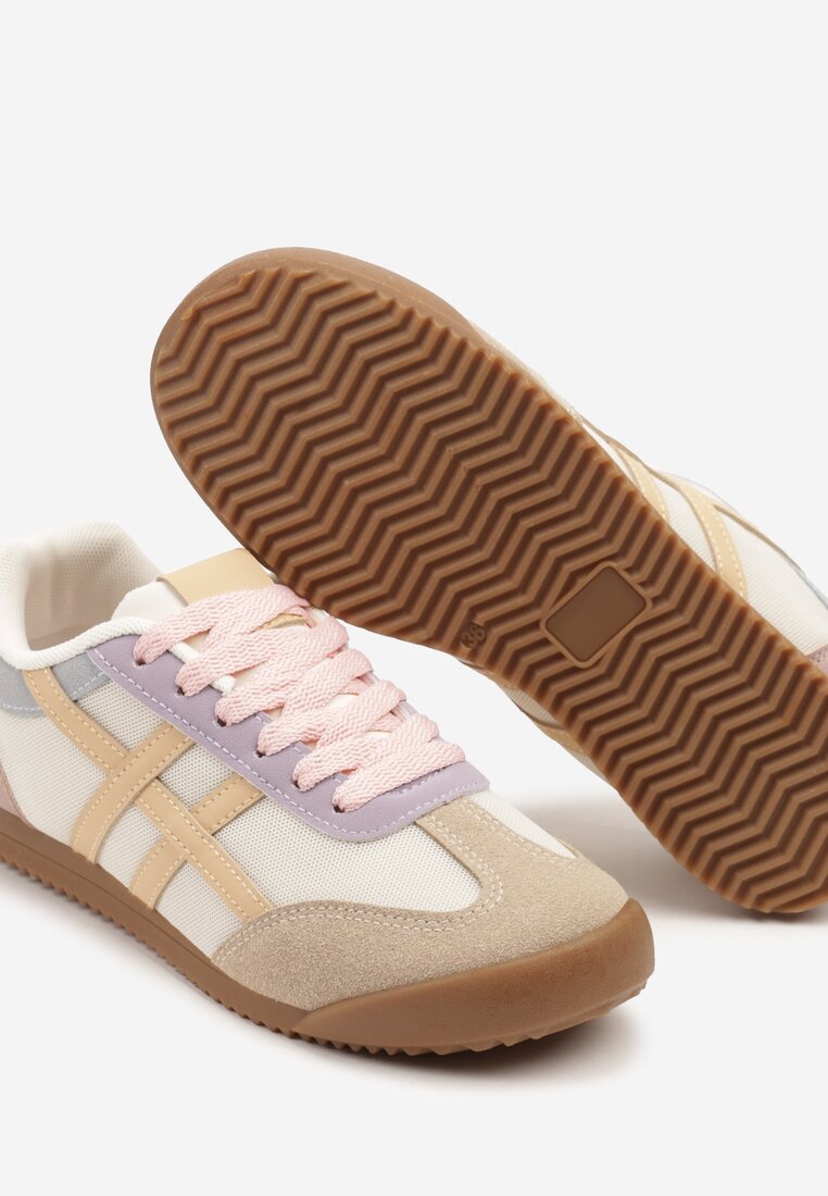 Beżowo-Różowe Sneakersy Typu Klasyczne Tenisówki Isnnoria