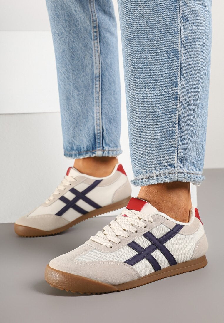 Beżowo-Granatowe Sneakersy Typu Klasyczne Tenisówki Isnnoria