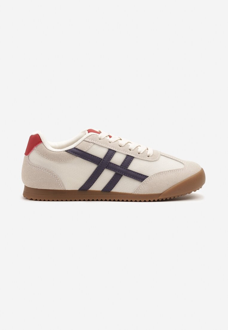 Beżowo-Granatowe Sneakersy Typu Klasyczne Tenisówki Isnnoria
