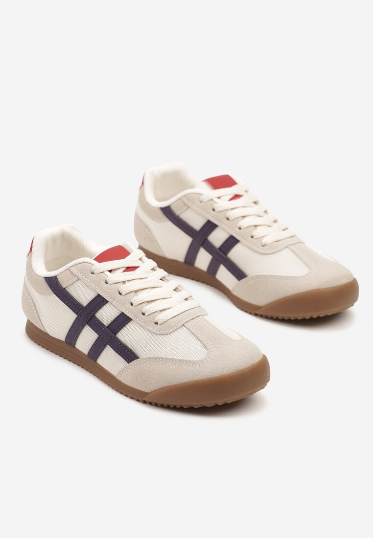 Beżowo-Granatowe Sneakersy Typu Klasyczne Tenisówki Isnnoria