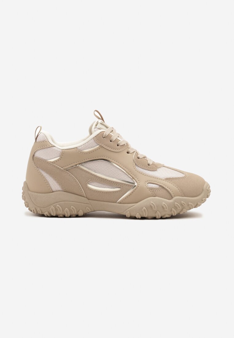 Ciemnobeżowe Sneakersy Ozdobione Tłoczoną Cholewką Pillitha