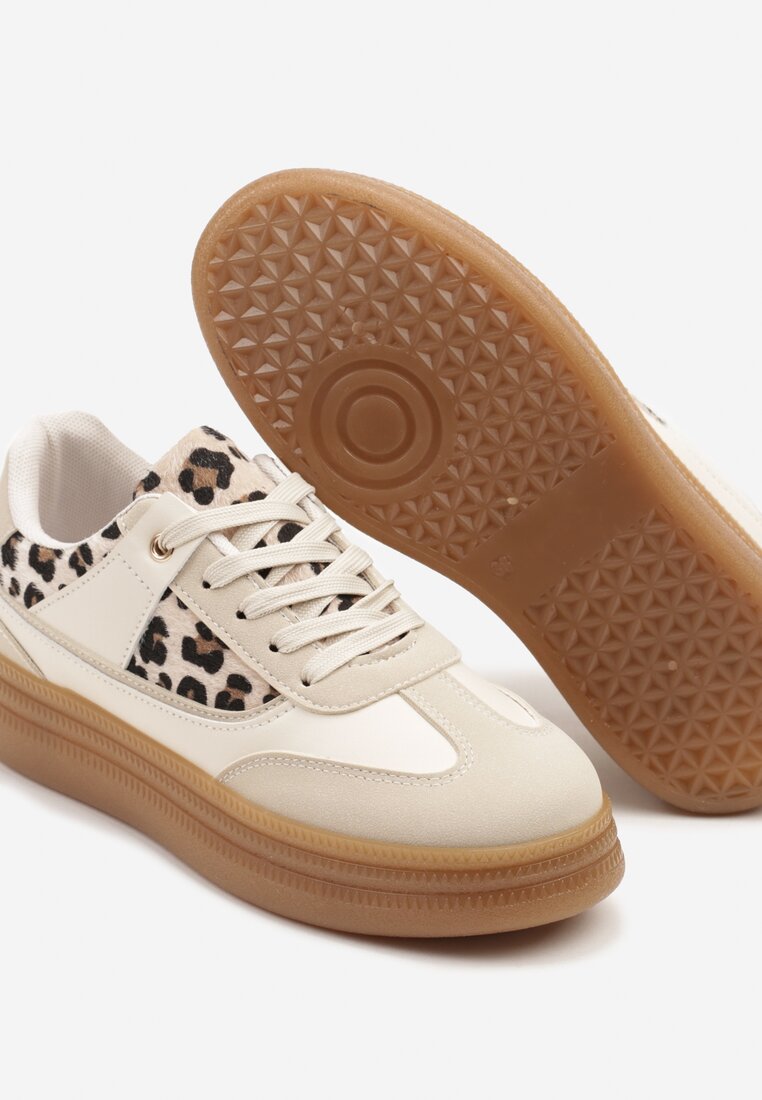 Beżowe Sneakersy w Stylu Kultowych Tenisówek w Panterkę Alumaya