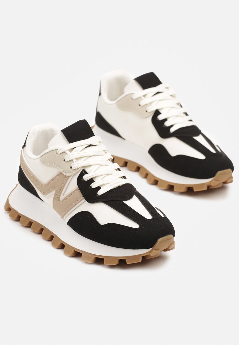 Czarno-Beżowe Sneakersy Ozdobione Geometrycznym Motywem Aluthia