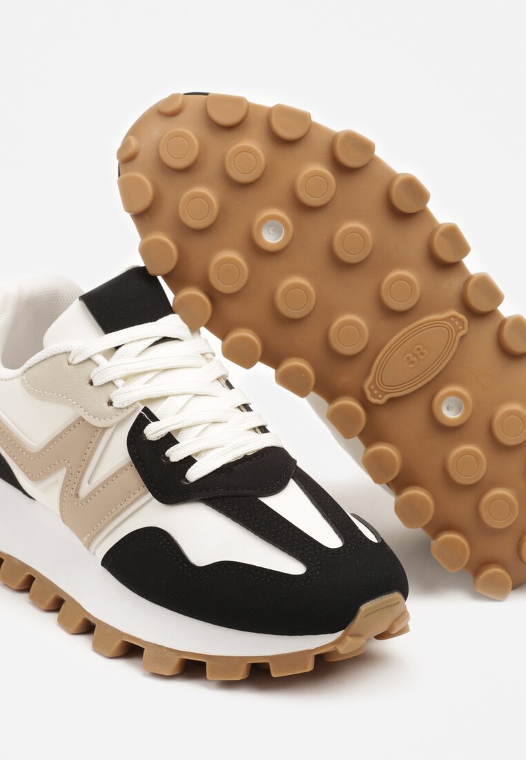 Czarno-Beżowe Sneakersy Ozdobione Geometrycznym Motywem Aluthia