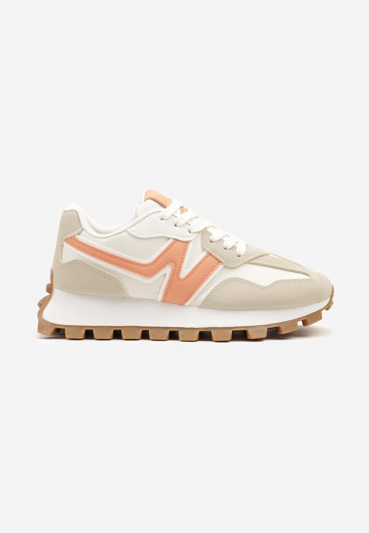 Beżowo-Pomarańczowe Sneakersy Ozdobione Geometrycznym Motywem Aluthia