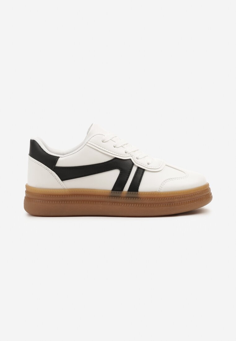 Biało-Czarne Sneakersy Klasyczne Tenisówki Zdobione Przeszyciami Alatira