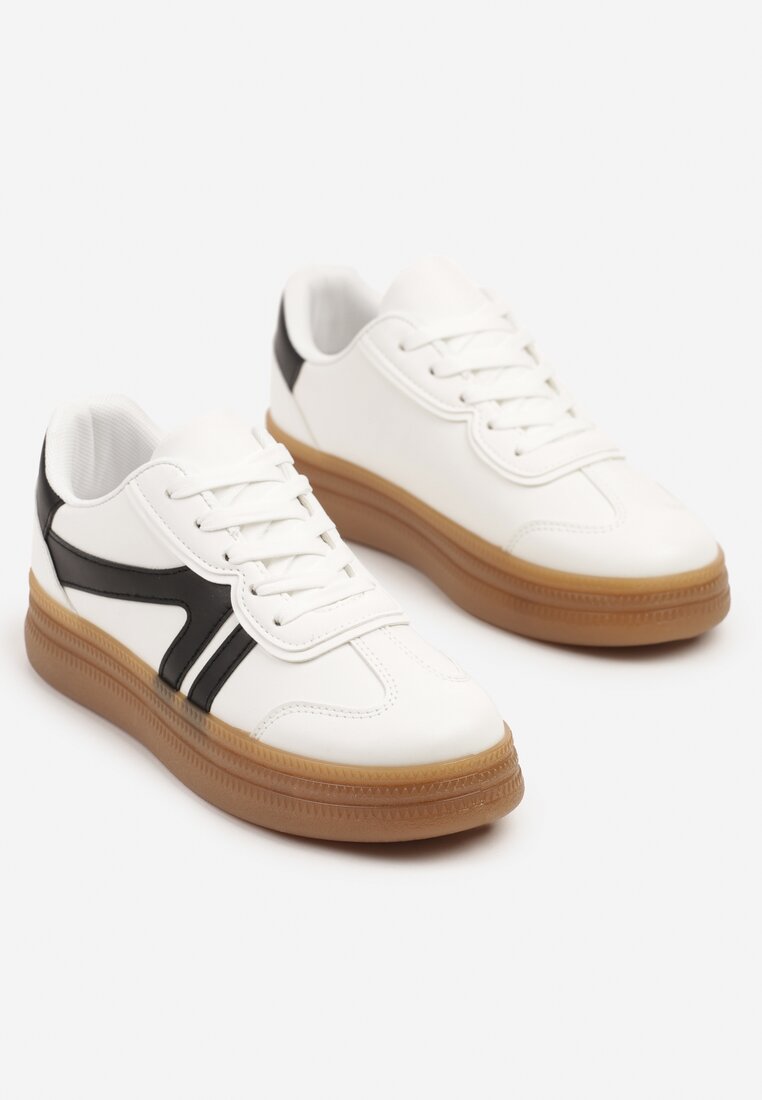 Biało-Czarne Sneakersy Klasyczne Tenisówki Zdobione Przeszyciami Alatira