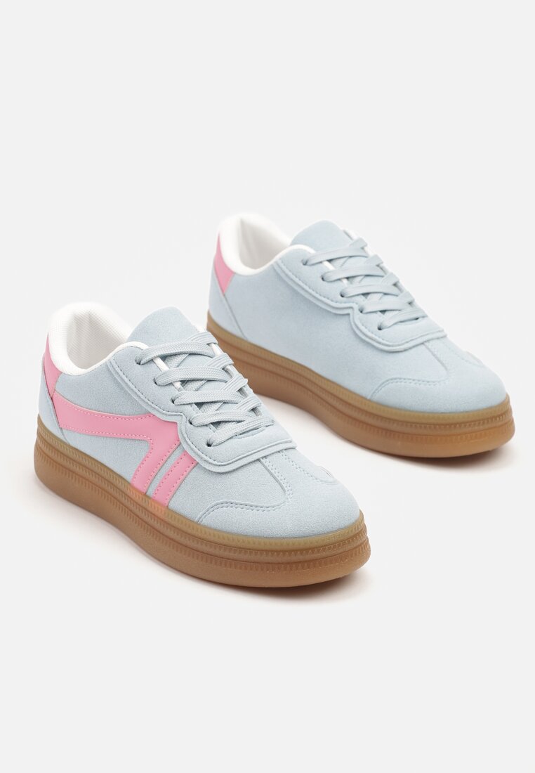 Jasnoniebieskie Sneakersy Klasyczne Tenisówki Zdobione Przeszyciami Alatira