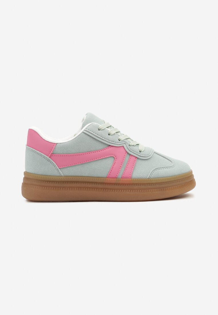 Jasnozielone Sneakersy Klasyczne Tenisówki Zdobione Przeszyciami Alatira