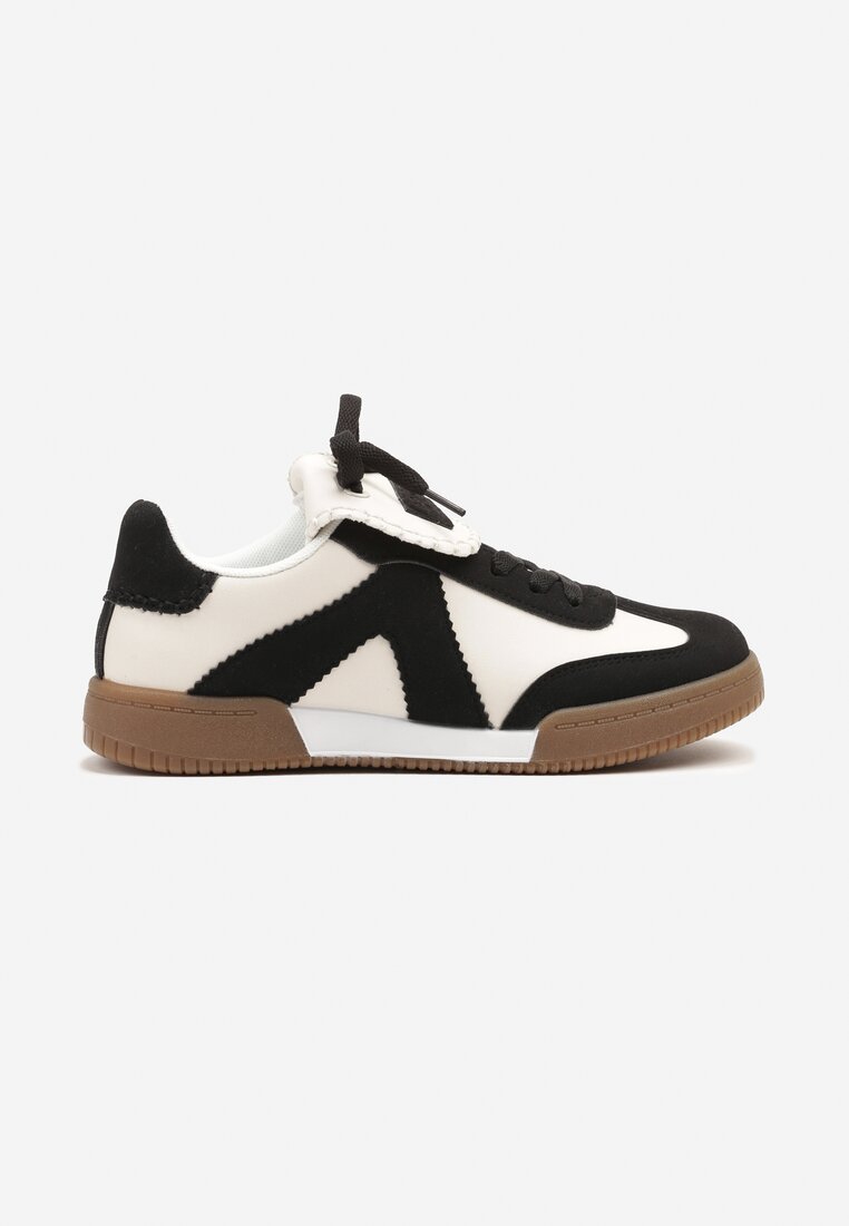 Czarno-Beżowe Sneakersy w Stylu Tenisówek z Szerokim Językiem Alarila