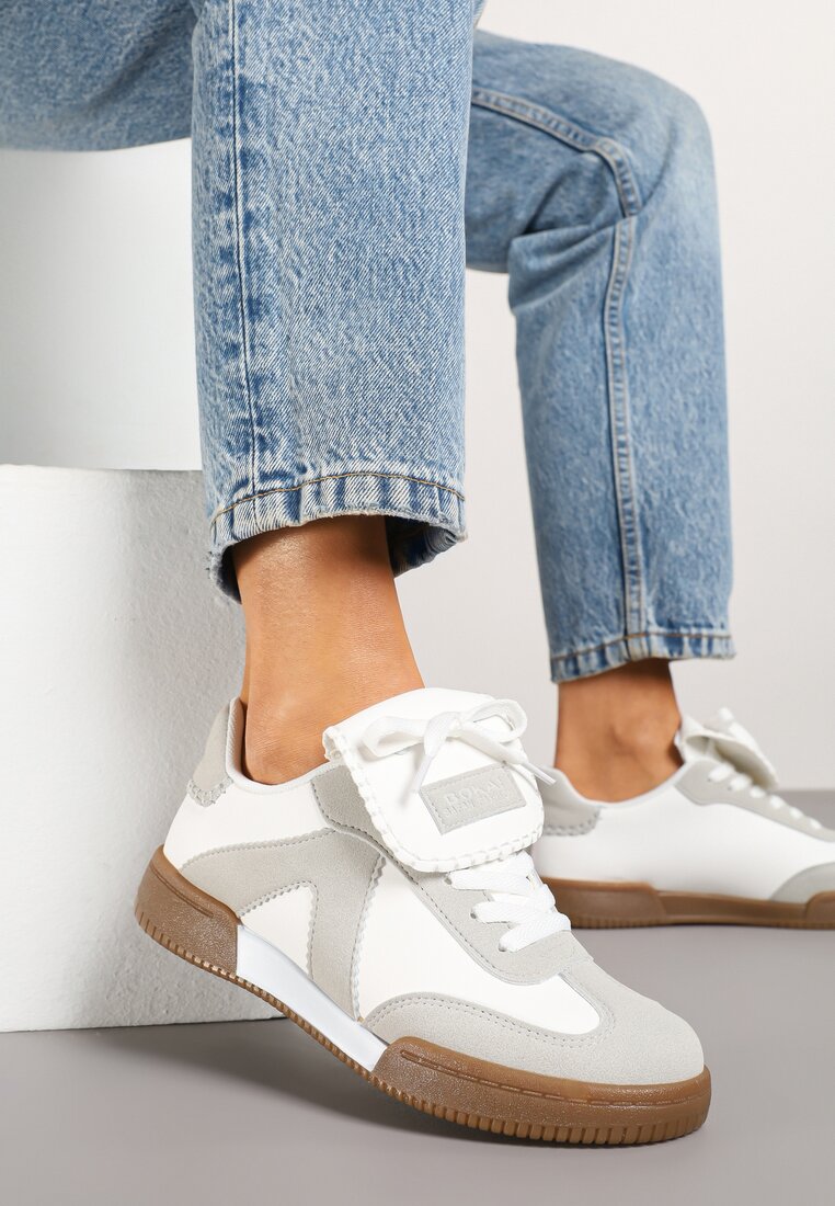 Biało-Szare Sneakersy w Stylu Tenisówek z Szerokim Językiem Alarila