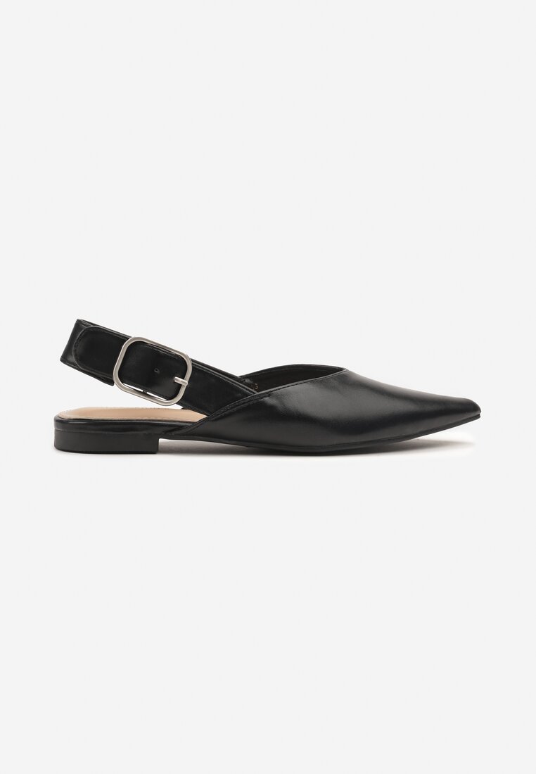 Czarne Sandały Typu Slingback Ozdobione Klamrą Banelias