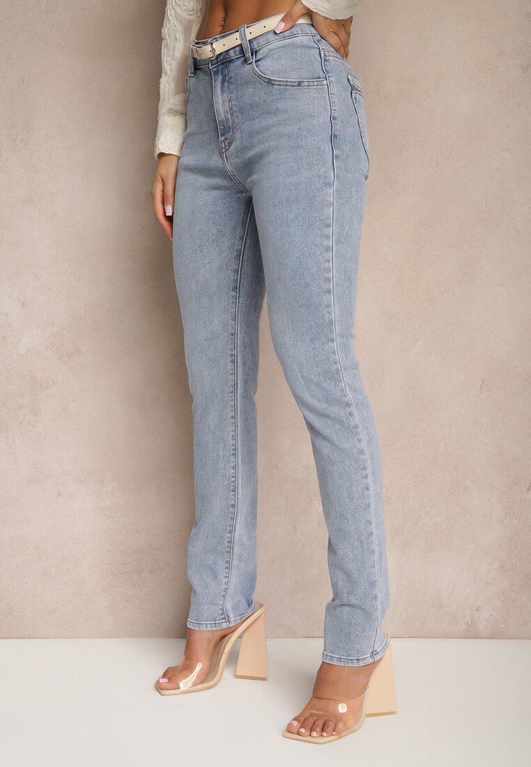 Jasnoniebieskie Casualowe Jeansy High Waist o Dopasowanym Kroju Aluissea