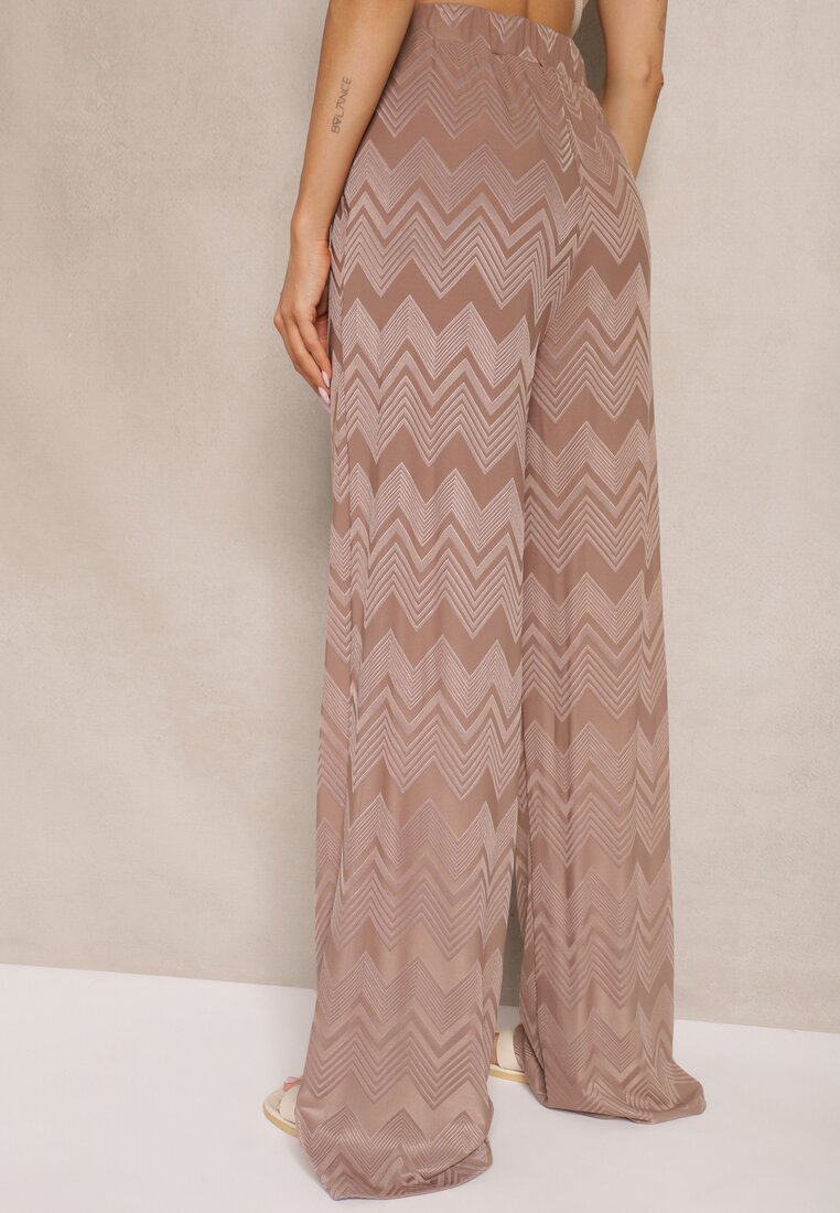 Jasnobrązowe Spodnie z Wiskozą o Szerokim Kroju High Waist Weralis